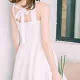 iFashion/瞌睡兔 包邮后背绑带吊带连衣裙2016夏新款纯色蓬蓬短裙