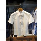 2016夏新款ZIOZIA代购男士白色修身面料织暗纹纯色休闲短袖衬衫