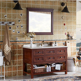 美式橡木浴室柜组合柜洗手洗脸盆卫生间欧式落地实木卫浴柜定制