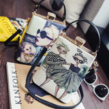 印花2016秋季新款韩版潮女包夹口喷涂小包包卡通手提包单肩斜挎包