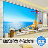 3d立体地中海风格大型壁画爱琴海风景壁纸客厅沙发墙电视背景墙纸