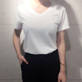 夏体恤棉t恤女短袖白色显瘦小衫打底衫纯色黑色V领修身半袖韩版