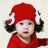 婴儿帽子秋冬儿童棉质宝宝新生儿3-6-12个月1-2岁女童假发帽包邮