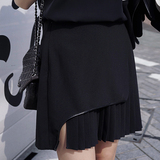 MENGZ PIE2016春季新品黑色不规则半身裙百搭短裙褶皱百褶裙Z485