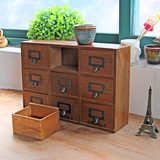 9个抽屉式装饰木盒木质复古做旧桌面收纳盒客厅实木小盒子柜子