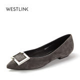 Westlink西遇2016秋季新款羊皮浅口方扣低跟平底尖头通勤女单鞋
