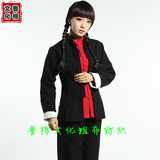 中国风民族风春秋款纯棉老粗布女士双层古典唐装汉服长袖上衣外套