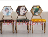 欧式复古做旧酒店椅个性铁艺主题咖啡椅美式餐椅圆形靠背美甲椅子