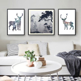 客厅卧室装饰画创意组合餐厅三联画挂画简约沙发墙画壁画北欧麋鹿