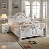 老榆木欧式床双人床全实木床简约现代白色开放漆1.51.8米高箱气压