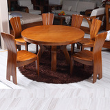 全实木高端进口金丝柚木餐桌椅圆桌带转盘桌子圆形饭桌简约现代