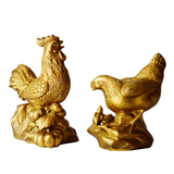 开光纯黄铜鸡 公鸡 母鸡一对摆件 促家庭和谐婚姻美满 家居装饰品