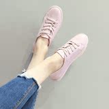 韩版真皮透气休闲平底单鞋学生粉色球鞋低帮平跟板鞋系带小白鞋女
