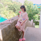 【森女想去海边】夏季少女连衣裙软妹粉色娃娃领日系元气长裙