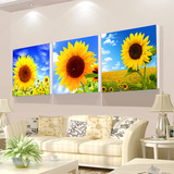 客厅装饰画花卉无框画向日葵挂画现代三联画沙发墙画卧室壁画冰晶