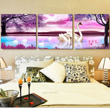 现代简约抽象无框画客厅装饰画房间床头墙壁挂画三联画冰晶画天鹅