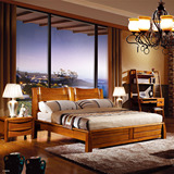 现代中式全实木金丝楠木色1.8米1.5双人床卧室家具纯实木大床婚