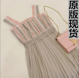 CARIEDO独家设计定制 手工裁剪气质三色蕾丝拼接百褶连衣裙