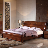 金丝黑胡桃实木床1.8米双人简约现代中式高箱储物床卧室家具