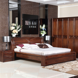 金丝黑胡桃木床实木床1.8米双人床婚床 现代中式储物床 升降木床