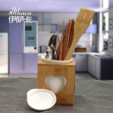 新品 筷子筒筷子笼陶瓷 创意竹制有盖筷篓 防霉沥水筷子架厨房收