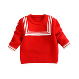 女童长袖毛衣1-2-3岁大红色周岁宝宝针织衫套头长袖圆领线衣秋装