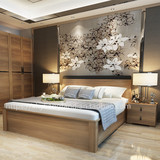 胡桃木床简约现代中式双人床1.8米高箱储物1.5米单人床11实木颗粒