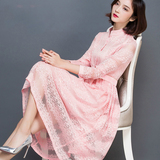 2016春装新款韩版女装时尚修身显瘦蕾丝长袖连衣裙气质裙中长款