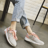 时尚学院风韩版气垫运动鞋女生跑步鞋厚底后跟拼色系带低帮休闲鞋