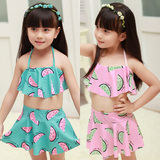 新款韩国女孩游泳衣 可爱甜美儿童女宝宝分体裙式泳装 水果西瓜