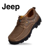 夏季jeep男鞋真皮运动户外休闲鞋商务皮鞋镂空透气厚底牛皮单鞋