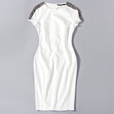 外贸原单欧美高端 纯白色立体收腰显瘦修身包臀重工钉珠连衣裙