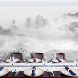 中式山水风景背景墙壁纸 黑白大气装修客厅墙纸壁画 定制无缝墙布