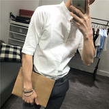 2016新款中国风麻棉衬衫男短袖夏季立领薄款亚麻修身中式衬衣男士