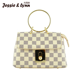 杰西琳2016新款棋盘格子印花圆环锁扣单肩斜跨手提信封包美女包包