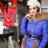2015冬装新款韩版貉子毛领羽绒服女中长款潮加厚修身大码羽绒外套