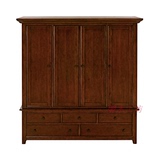 卧室实木家具美国红橡木衣柜深色欧式实木衣柜美式四门衣柜
