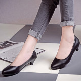 黑色工作鞋新款中跟女鞋职业高跟鞋女士皮鞋百搭低跟浅口3cm 单鞋