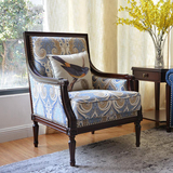 美式老虎椅式新古典实木做旧沙发欧式单人沙发现代休闲扶手单人椅