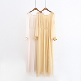 2016夏季新款  时尚气质连衣裙 长袖圆领高腰雪纺长裙 两色 R29