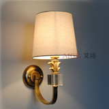 欧式客厅壁灯美式水晶全铜壁灯简欧卧室床头灯具复古阳台过道灯饰