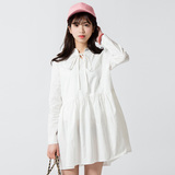 包邮！韩国学院风甜美学生白色连衣裙女式宽松纯色长袖打底裙春装