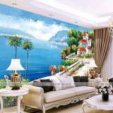 美域3d立体地中海大型壁画电视沙发卧室餐厅背景墙壁纸 油画风景