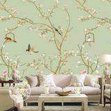 3d定制壁画简约中式花鸟无纺布墙纸客厅电视沙发卧室背景墙壁纸布