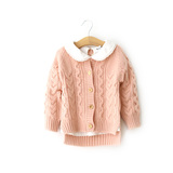 韩版女童毛衣开衫外套纯色加厚麻花羊毛衫 女宝宝冬季羊绒针织衫