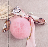 新款丝巾獭兔毛球钥匙扣 创意礼品女士钥匙挂件 高档钥匙链包挂件
