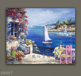 客厅装饰画 简欧手绘地中海油画 无框画沙发背景墙 田园风景画