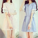 楚楚街蘑菇街美丽说2016夏季通勤韩版单件新款夏装女装棉麻连衣裙
