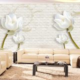 3D立体客厅卧室电视背景墙壁纸壁画荷花复古砖定制墙纸无缝墙布