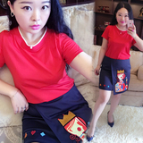 欢乐颂曲穿的红色套装大码女装韩版洋气扑克牌短裙两件套显瘦